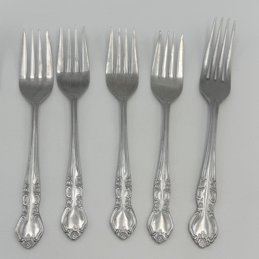 Nasco Elizabethan II Stainless Steel Forks Set of 6 Japan Floral Scroll Design